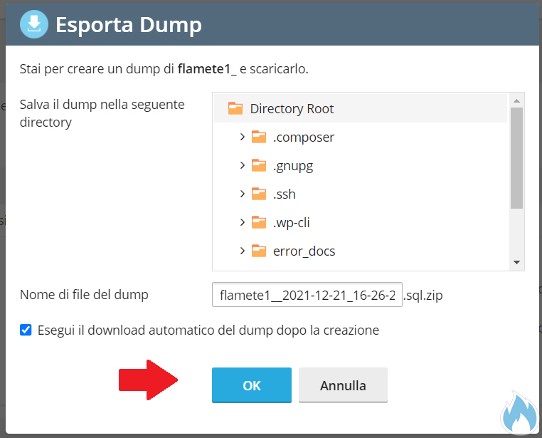 Come esportare un dump di un database 2
