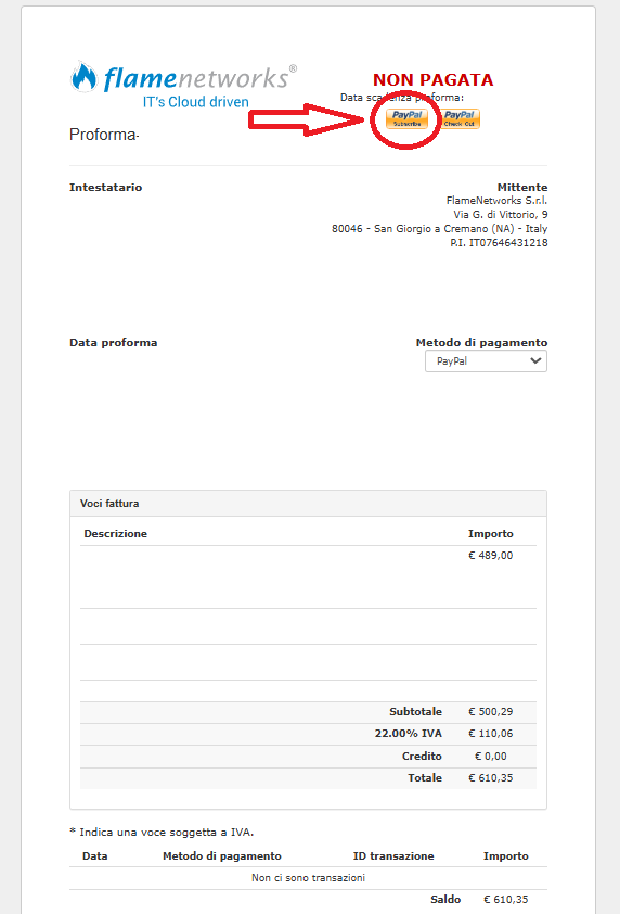 pulsante pro forma sottoscrizione paypale
